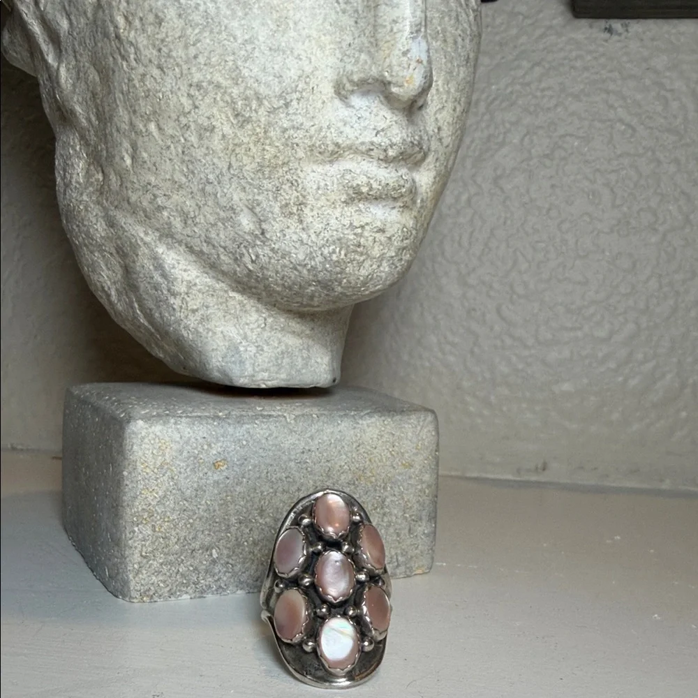 Silver & Mother of Pearl Cluster‎ Ring – Size 8.5 (Tested Sterling)